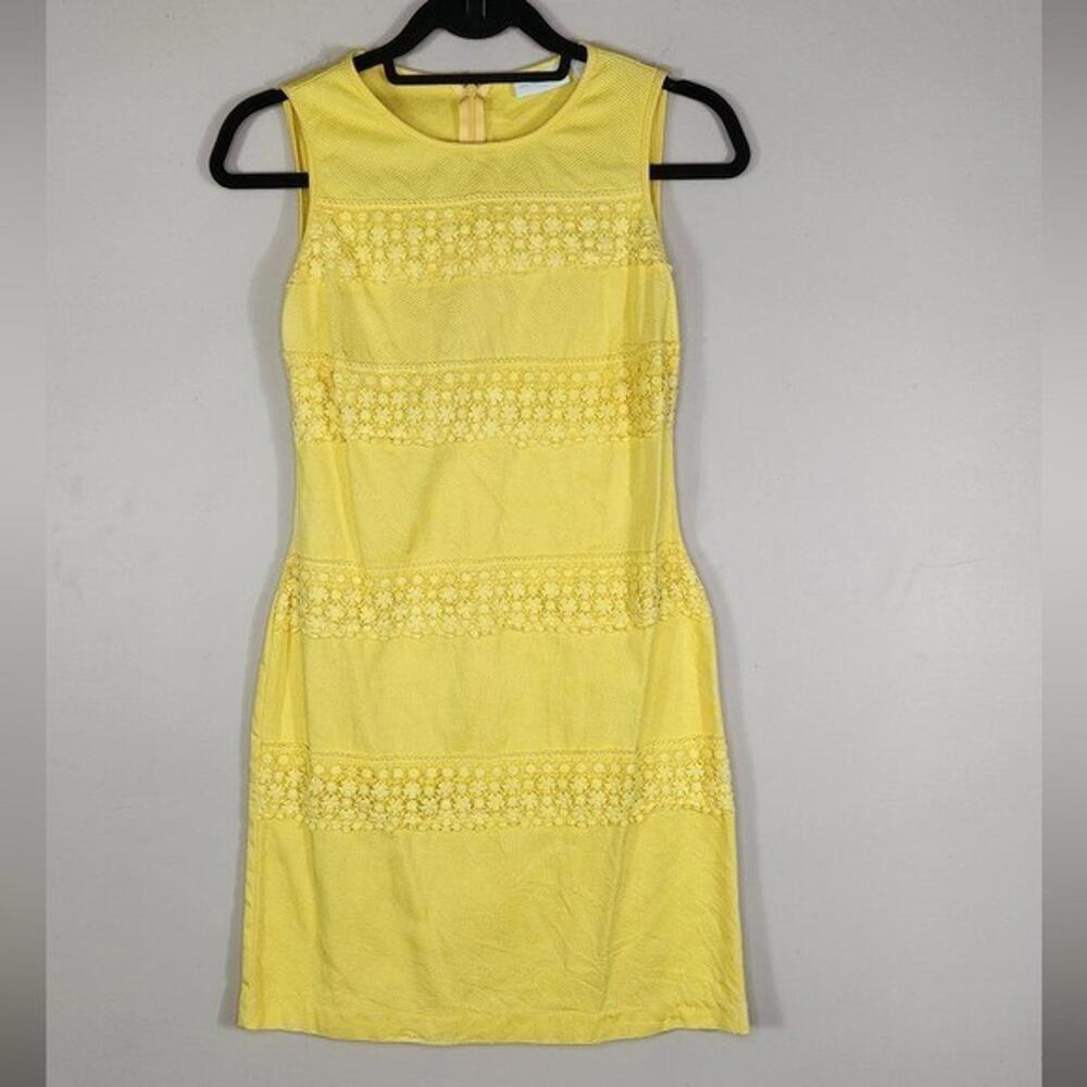 New York & Company Women's Yellow Sleeveless Crochet Lace Sheath Mini Dress 0